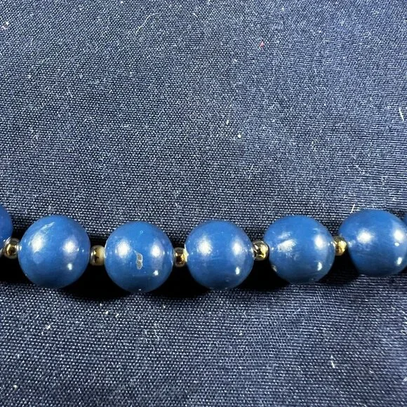 Vintage Midnight Blue Beaded Necklace With Gold-Tone Clasp - Picture 3 of 3
